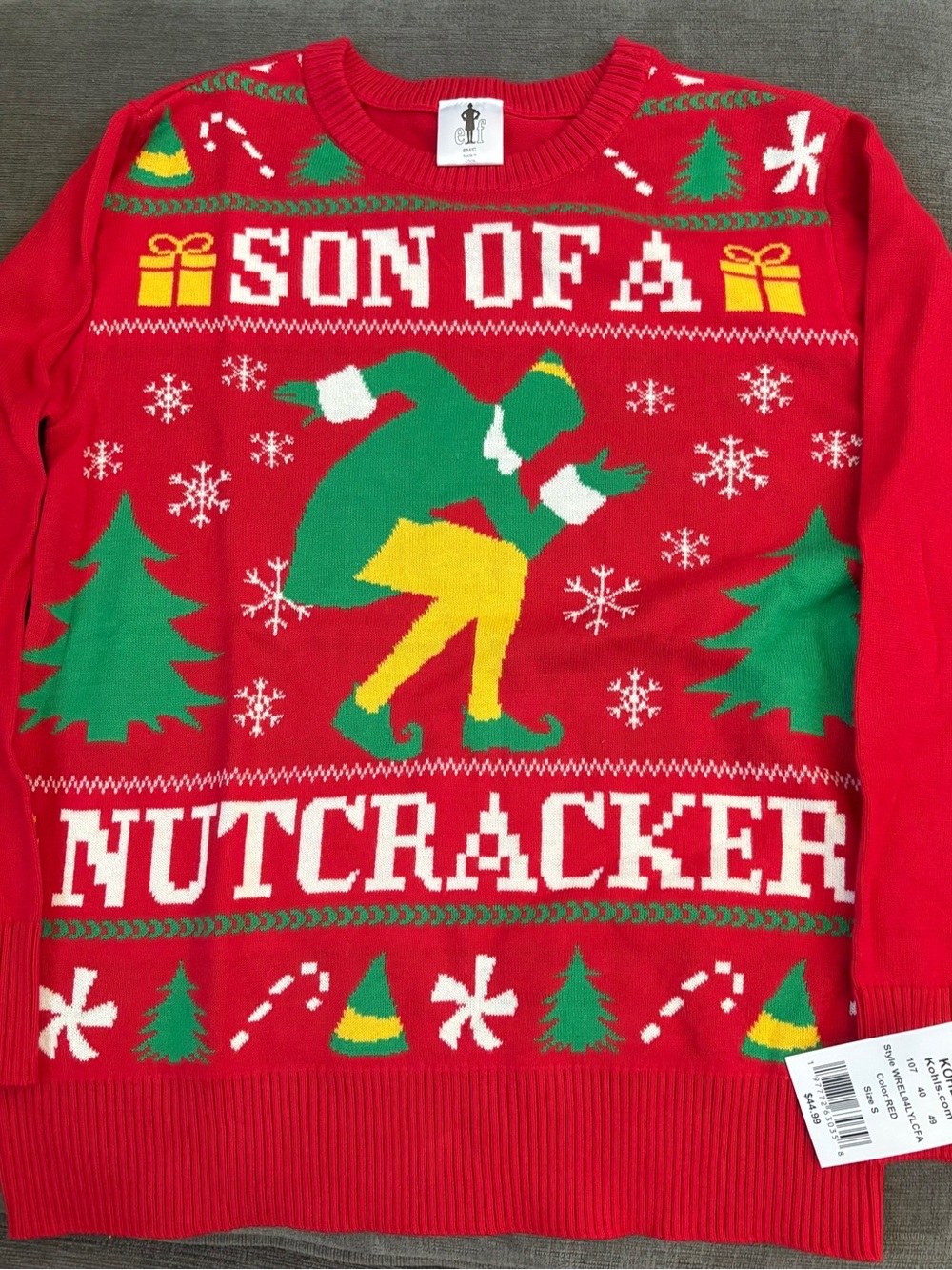 Elf- red sweater, ‘Son of a Nutcracker' Holiday Sweater - kids Sz S, NWT.